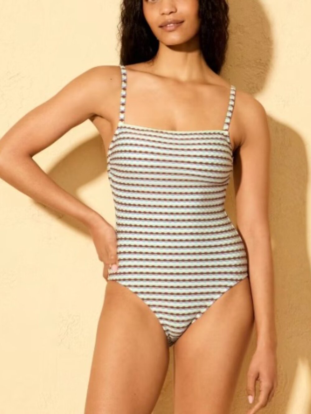 Shade & Shore Jacquard Full Coverage Square Neck One Piece Swimsuit